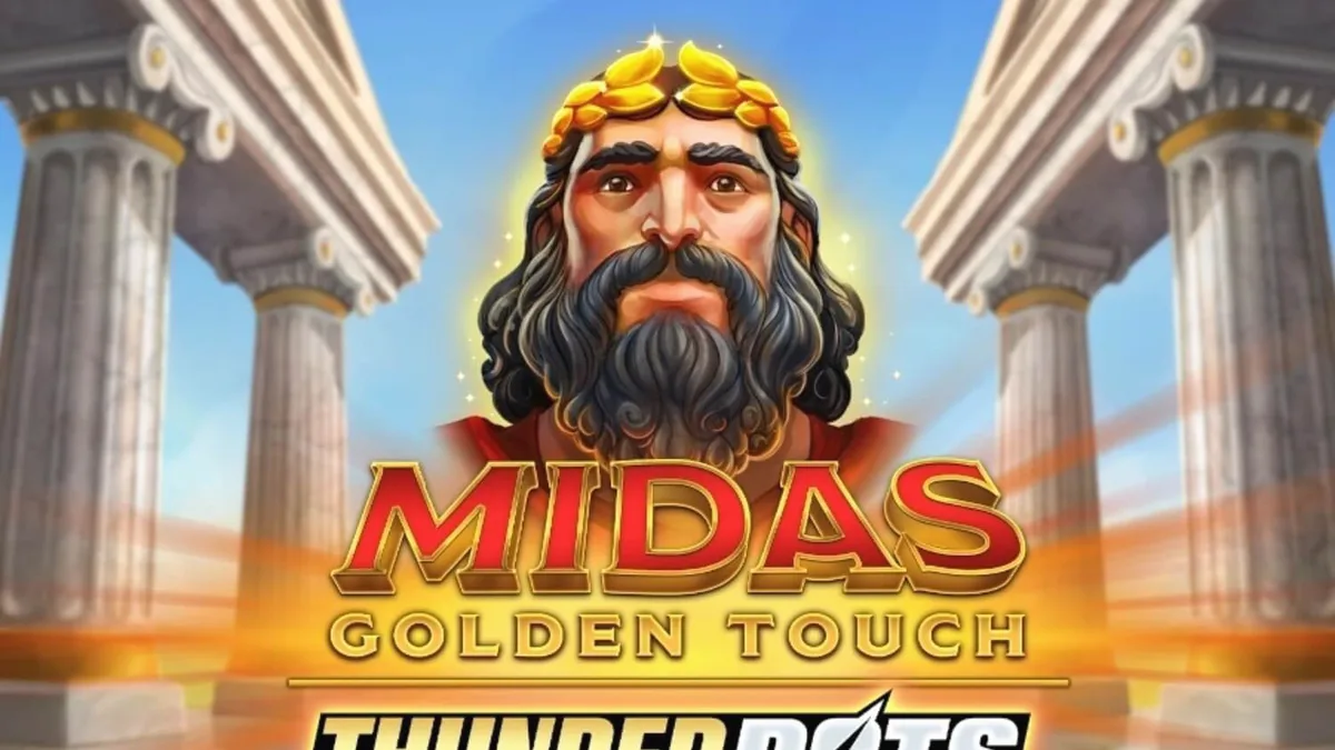 Tampilan visual slot Midas Golden Touch: Thunder Pots dengan tema emas dan peti harta karun.