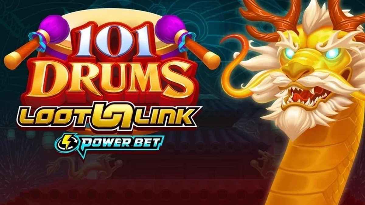 Tampilan visual slot 101 Drums dengan latar belakang perkusi yang dinamis